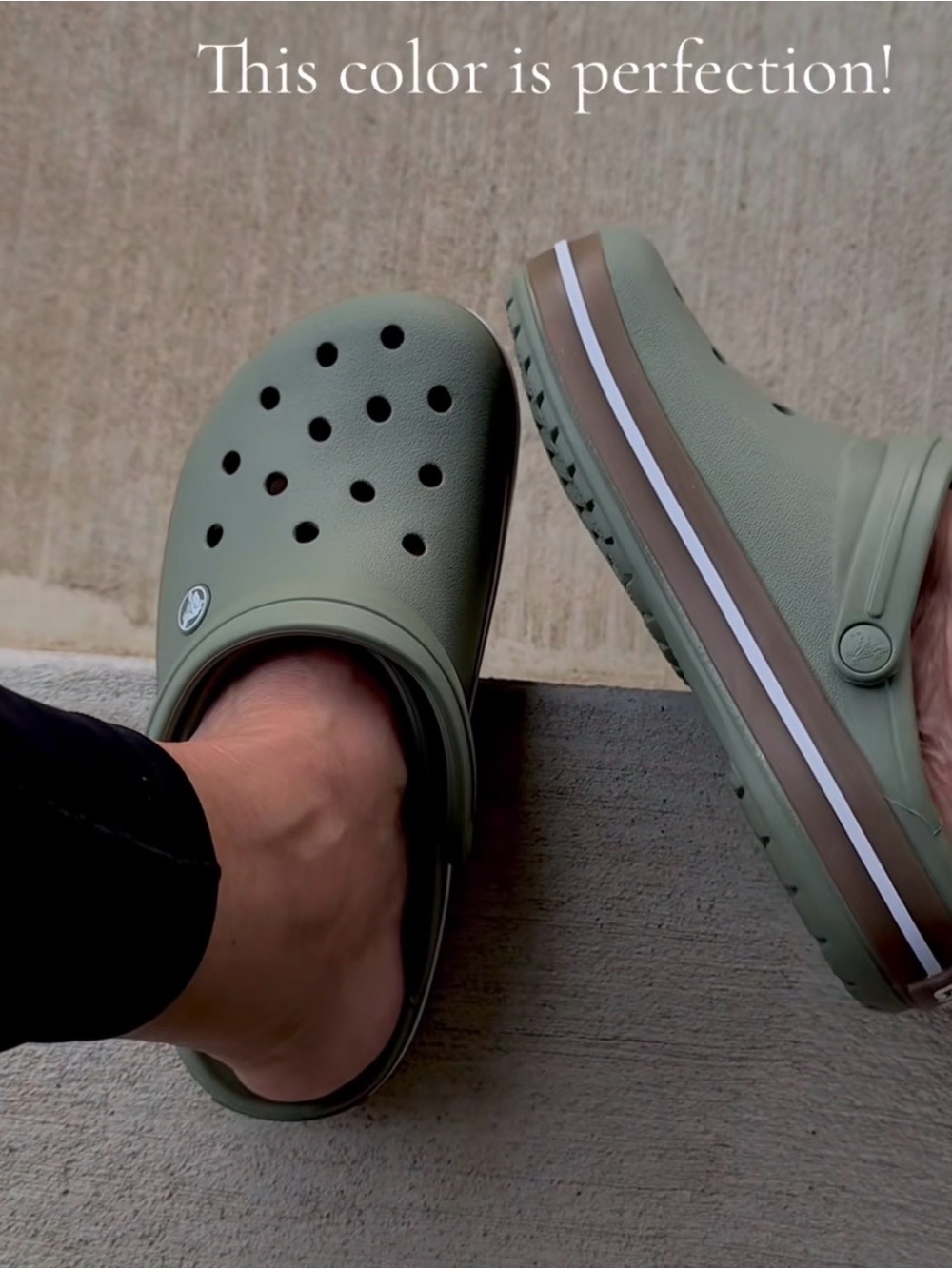 CROCS Olive Green Clog with Brown and White Stripe Midsole - Picture 3 of 3